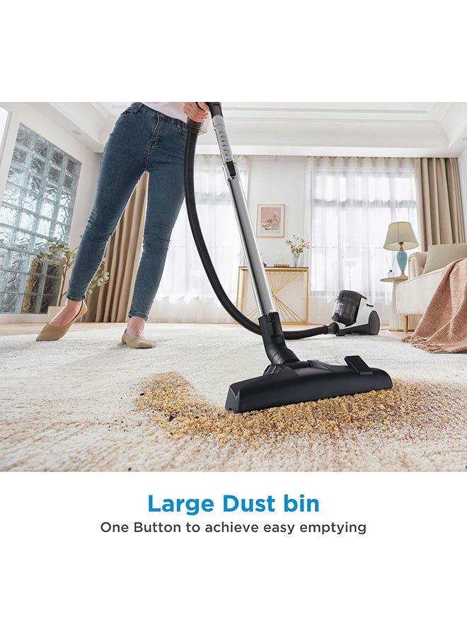 Vacuum Cleaner Bagless Canister 2L Dust Capacity With HEPA Filter, Easy Emptying, 200W Suction power, Washable Filter For Pet Hair, Carpet, Tile, Hard Floor 2 L 1800 W MC08MEWH White