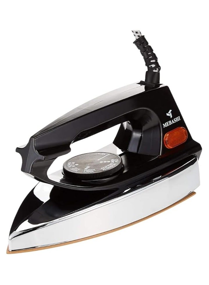 MEBASHI Dry Iron - Elegant Black with Ceramic Golden Soleplate, 6 Temperature Settings, and Comfortable Handle(ME-IR3002)(1000-1200W)