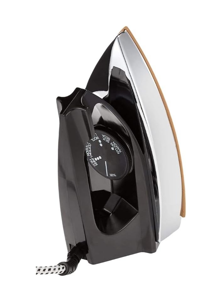 MEBASHI Dry Iron - Elegant Black with Ceramic Golden Soleplate, 6 Temperature Settings, and Comfortable Handle(ME-IR3002)(1000-1200W)