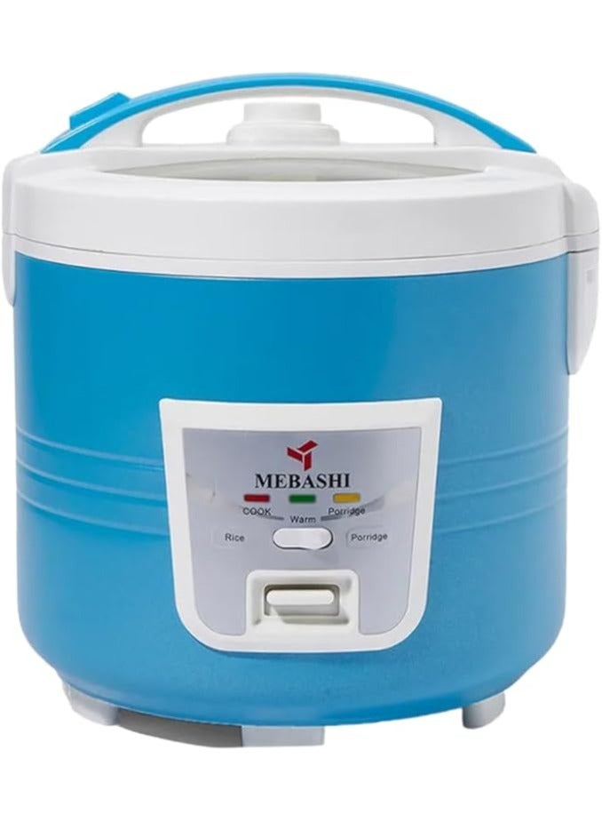 MEBASHI 2.2L Electric Rice Cooker, Blue, Deluxe, Glass Lid, 900W, Aluminum Alloy Pot (ME-RC777)