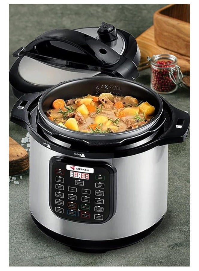 MEBASHI Japan 1600W 12L Digital Electric Pressure Cooker 13-in-1 Multi-Function Cooker with Over 10 Safety Features - (1600W) Black (ME-PC812)