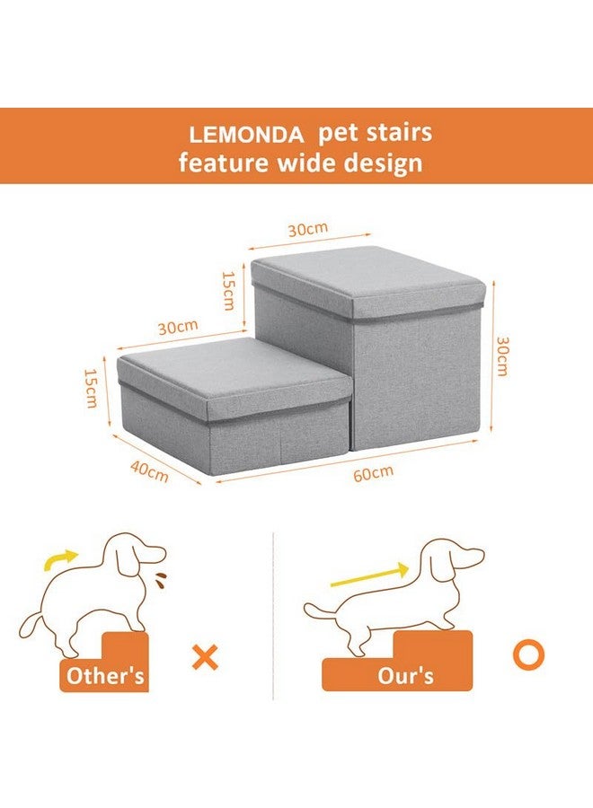 2 Step Folding Dog Step Stairs,Foldable Dog Stairs With 2 Storage Boxes For High Bed & Sofa,Pet Storage Stepper & Safety Ladder For Cats Dogs Up To 60 Pounds