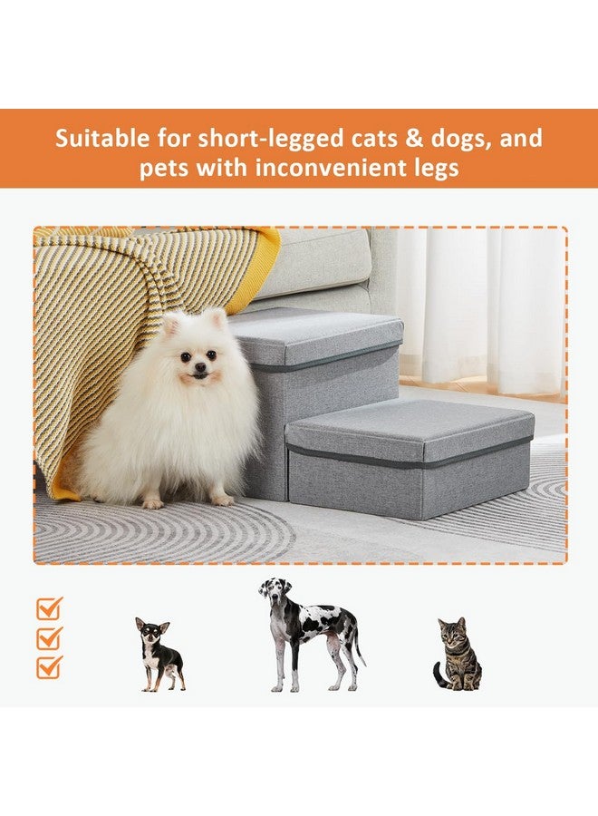 2 Step Folding Dog Step Stairs,Foldable Dog Stairs With 2 Storage Boxes For High Bed & Sofa,Pet Storage Stepper & Safety Ladder For Cats Dogs Up To 60 Pounds