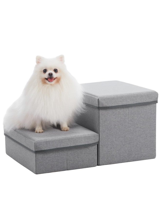 2 Step Folding Dog Step Stairs,Foldable Dog Stairs With 2 Storage Boxes For High Bed & Sofa,Pet Storage Stepper & Safety Ladder For Cats Dogs Up To 60 Pounds