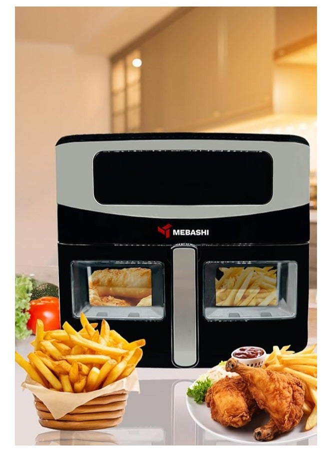 Mebashi 11L Air Fryer, Digital Touch Screen Cooking Machine, 360 Heat Circulation, Touch Control Panel, 11 Function Menus, Glass Window (ME-AF958) (1700-2050W)