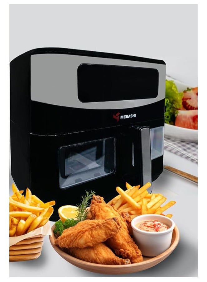 Mebashi 11L Air Fryer, Digital Touch Screen Cooking Machine, 360 Heat Circulation, Touch Control Panel, 11 Function Menus, Glass Window (ME-AF958) (1700-2050W)