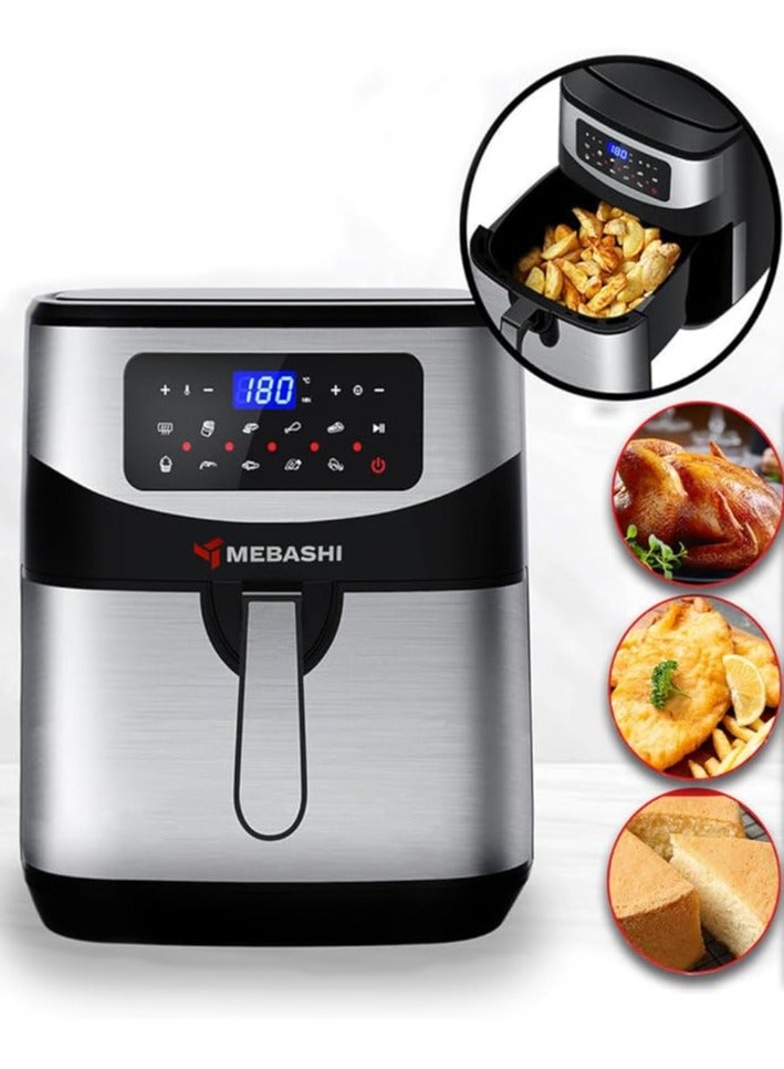 Mebashi 11L Air Fryer Black Silver, Stainless Steel Air Fryer, 12 Pre-Set Programs,(1700W-2050W) Glass Window (ME-AF957)