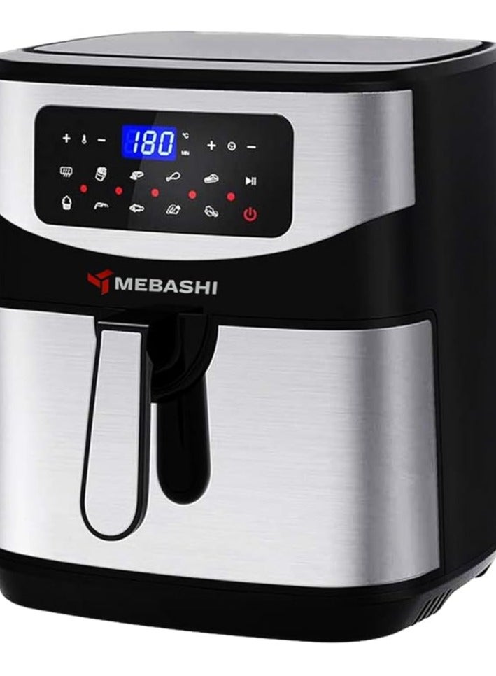 Mebashi 11L Air Fryer Black Silver, Stainless Steel Air Fryer, 12 Pre-Set Programs,(1700W-2050W) Glass Window (ME-AF957)