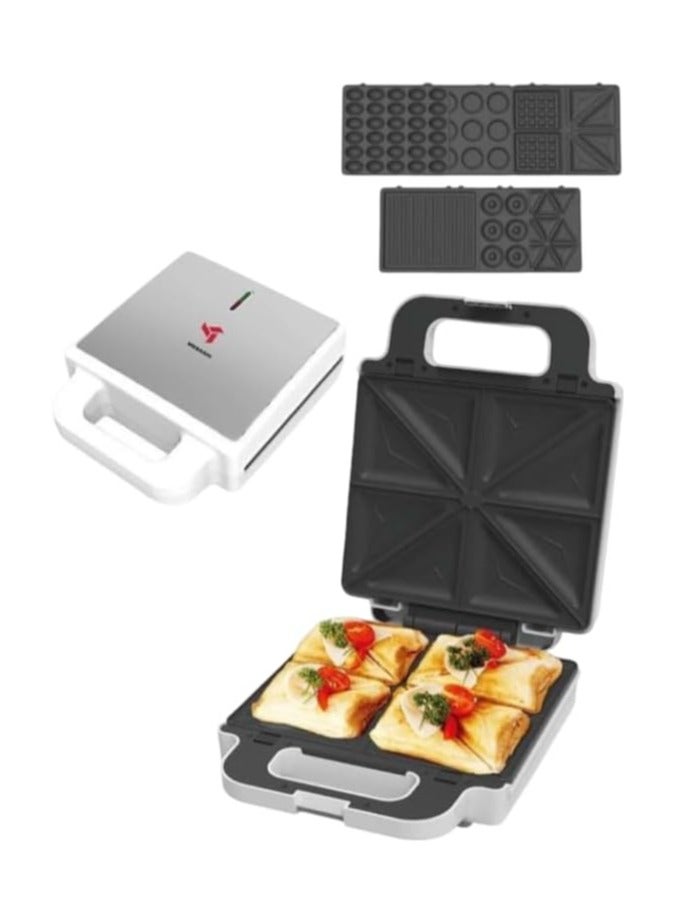 MEBASHI 7-in-1 Multi Snack Maker with Non-Stick Changeable Plates and Auto Lock Clip - White Steel(ME-SNM618WT)(1400W)