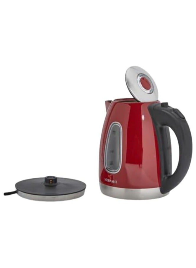 MEBASHI Cordless Steel Kettle | 1.7L Red Electric Kettle with Boil-Dry Protection & LED Indicator Light (ME-KT1102SSRD) (1850-2200W)