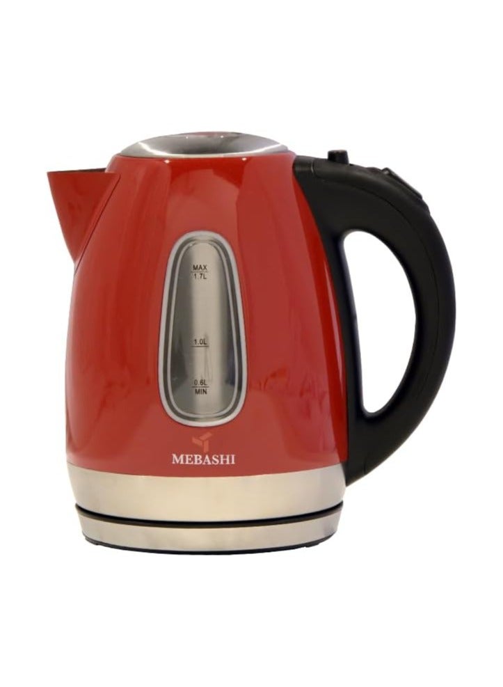 MEBASHI Cordless Steel Kettle | 1.7L Red Electric Kettle with Boil-Dry Protection & LED Indicator Light (ME-KT1102SSRD) (1850-2200W)