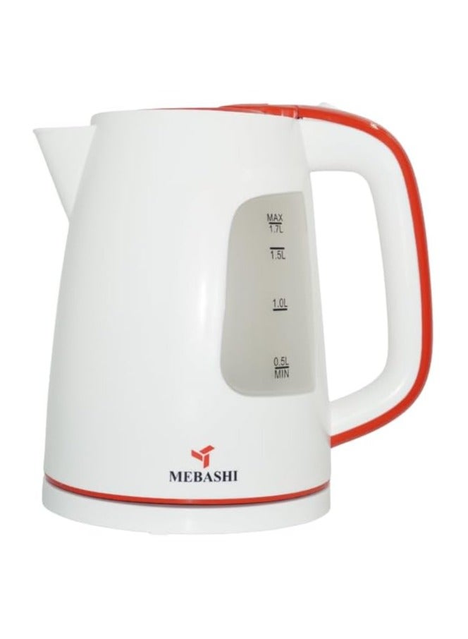 MEBASHI Cordless Electric Kettle | 1.7L White Kettle with Auto Lid-Opening, Dual Water Gauge & Heat Plate Indicator (ME-KT1109PW)(1850-2200W)