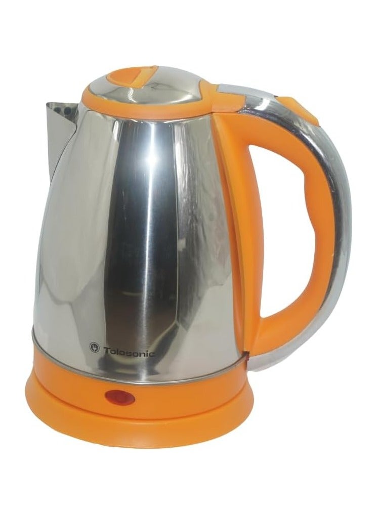 TOLOSONIC Electric Kettle | 1.8L Orange-Steel Kettle with 360° Turnable Base, Auto Shut-Off & Boil-Dry Protection (TS-KT1002) (1500-2200W)