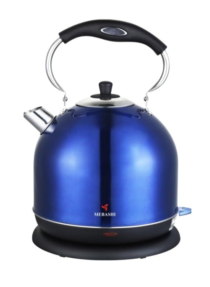 MEBASHI Electric Steel Kettle | 4L Blue Kettle with Auto Lid-Opening, Dual Water Gauge & Heat Plate Indicator (ME-KT5002B) (1850-2200W)