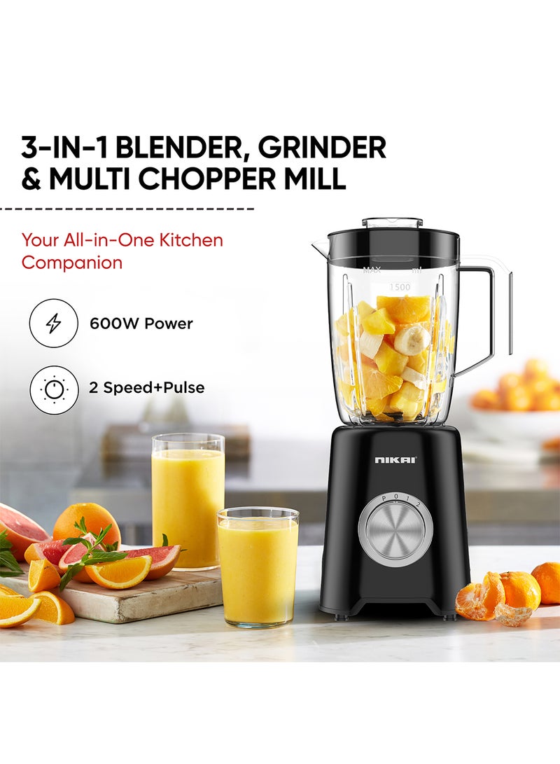 3-in-1 Blender with 3 Jars, 1.5 Ltr Liquid Jar, 1 Coffee Grinder  1 Meat Mincer 2 Speeds, Stainless Blades, Unbreakable Jar, Perfect for Dry & Wet Fine Grinding, Mixing & Juicing 1.5 L 600 W NB2900NA1 Black