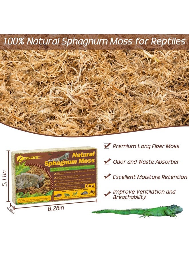 6Oz Sphagnum Moss For Reptiles, 8Qt Premium Dried Moss For Terrarium Long Fibered Leopard Gecko Moss Natural Sphagnum Peat Moss Bedding For Frogs Anoles Snake Turtle Plants