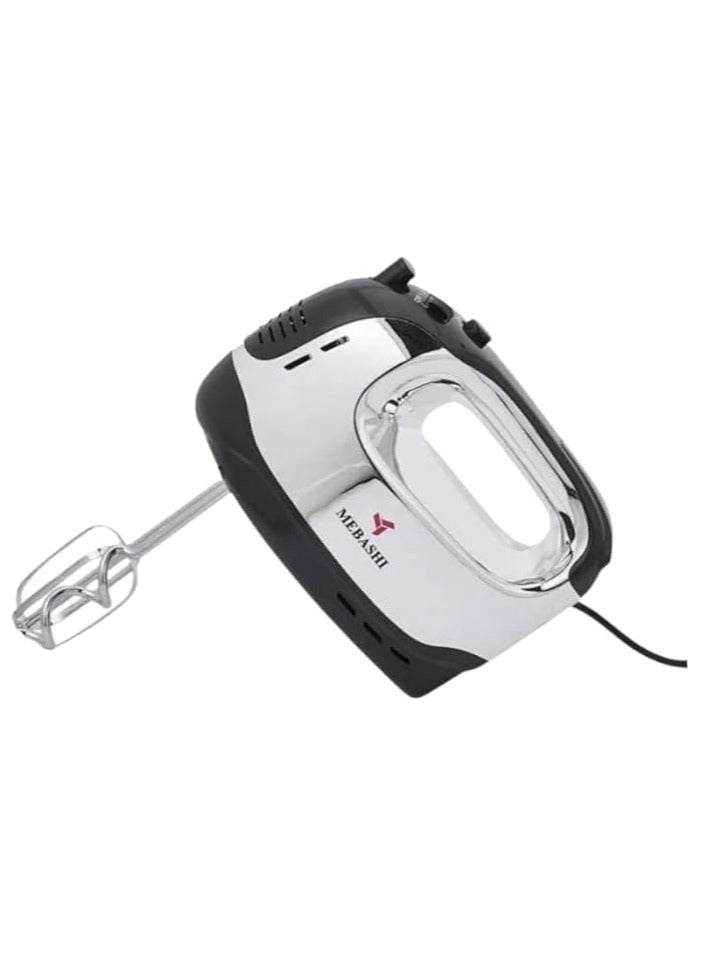 MEBASHI Hand Mixer, 5 Speeds, 2 Beaters, 2 Dough Hooks, (250W) Black-White (ME-HM8001)