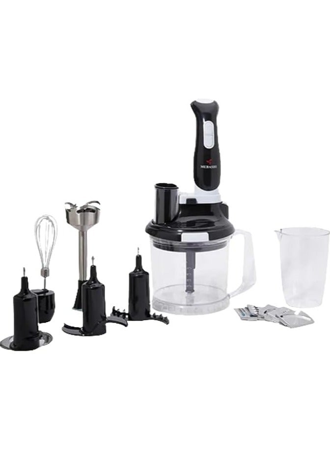 MEBASHI ME-HBL1001B 14 in 1 Hand Blender, Variable Speed, Long Life DC Motor, Turbo Button, Unique C Blade, Ergonomic Design, Black-White (450W)