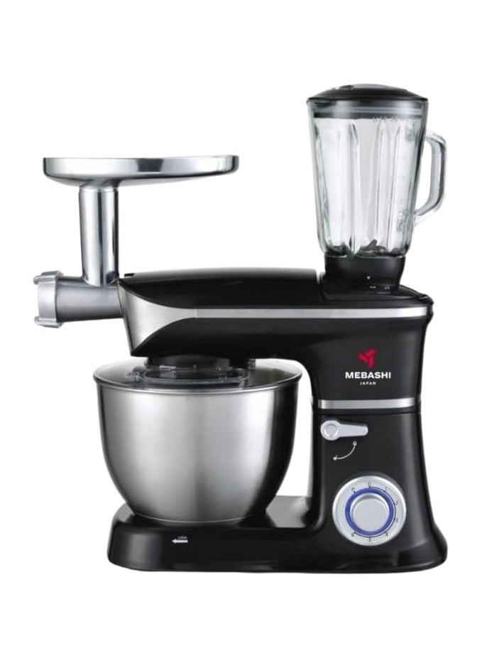 MEBASHI3-in-1 Stand Mixer, 6.5 L Stainless Steel Bowl, 1.5 L Glass Blender Jar, 6 Speeds, Meat Grinder, (ME-SBM1108 (Black)