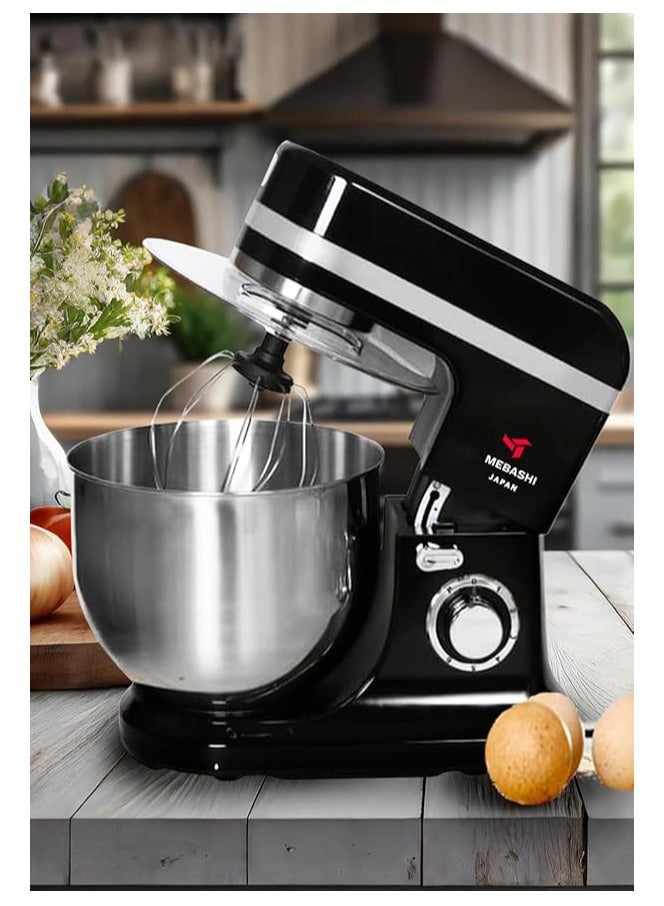 MEBASHI 12 Litre Stainless Steel Bowl Mixer, 6 Speed Control with Pulse, Accessories (ME-SBM1114) (Black)