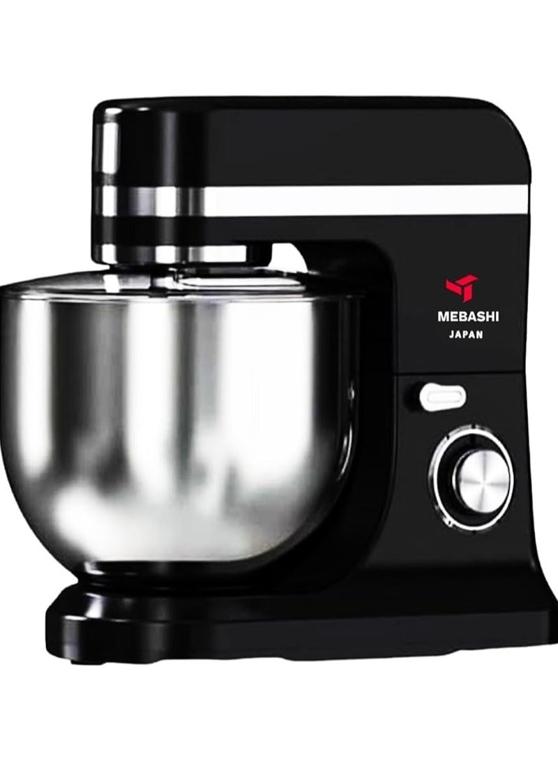 MEBASHI 12 Litre Stainless Steel Bowl Mixer, 6 Speed Control with Pulse, Accessories (ME-SBM1114) (Black)
