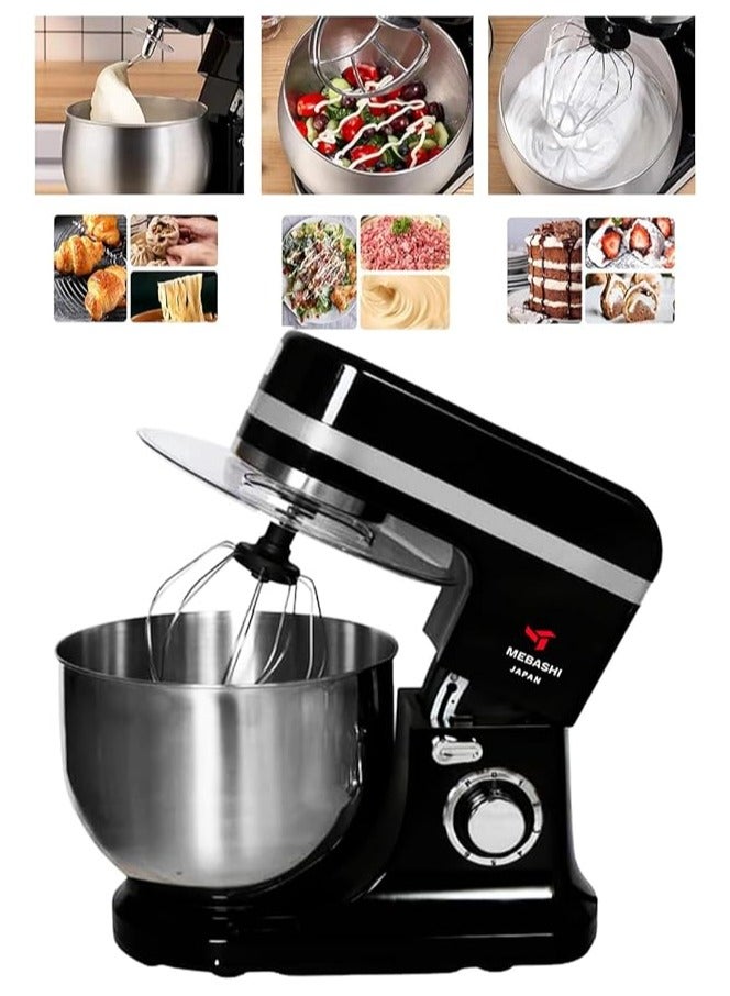 MEBASHI 12 Litre Stainless Steel Bowl Mixer, 6 Speed Control with Pulse, Accessories (ME-SBM1114) (Black)