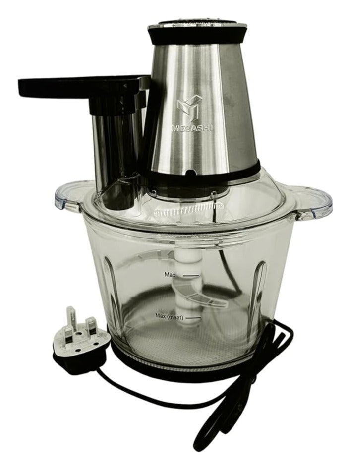 MEBASHI Japan 3L Electric Food Chopper | Meat Processor, 2 Speeds, 500 Watts, Quad Blades, Black-Silver (ME -CH4001)