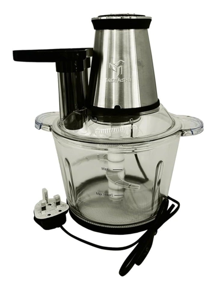 MEBASHI Japan 3L Electric Food Chopper | Meat Processor, 2 Speeds, 500 Watts, Quad Blades, Black-Silver (ME -CH4001)