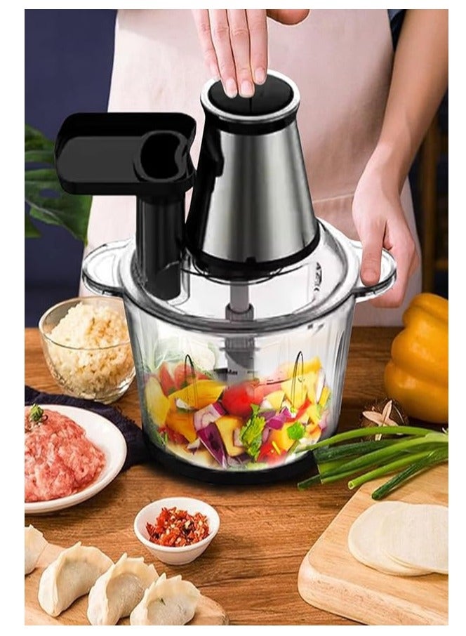 MEBASHI Japan 3L Electric Food Chopper | Meat Processor, 2 Speeds, 500 Watts, Quad Blades, Black-Silver (ME -CH4001)