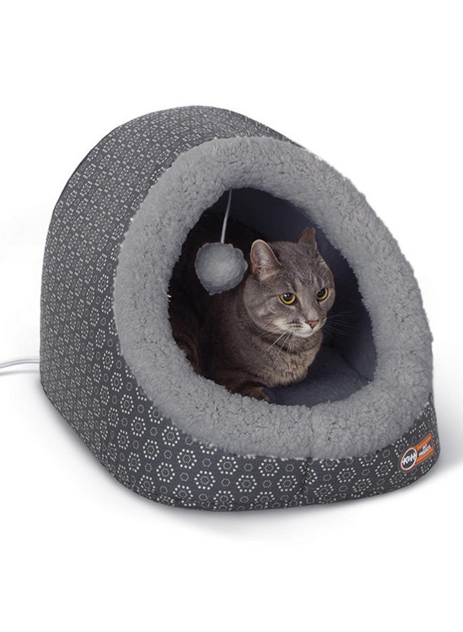 ThermoPet Cave Heated Cat Bed  Gray/Geo Flower 17 X 15 X 13 Inches