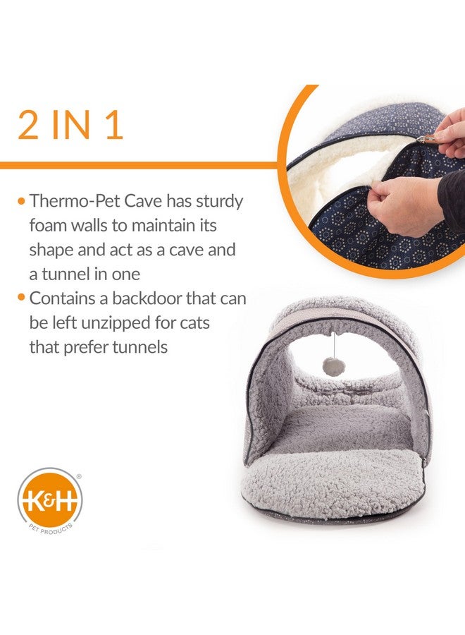 ThermoPet Cave Heated Cat Bed  Gray/Geo Flower 17 X 15 X 13 Inches