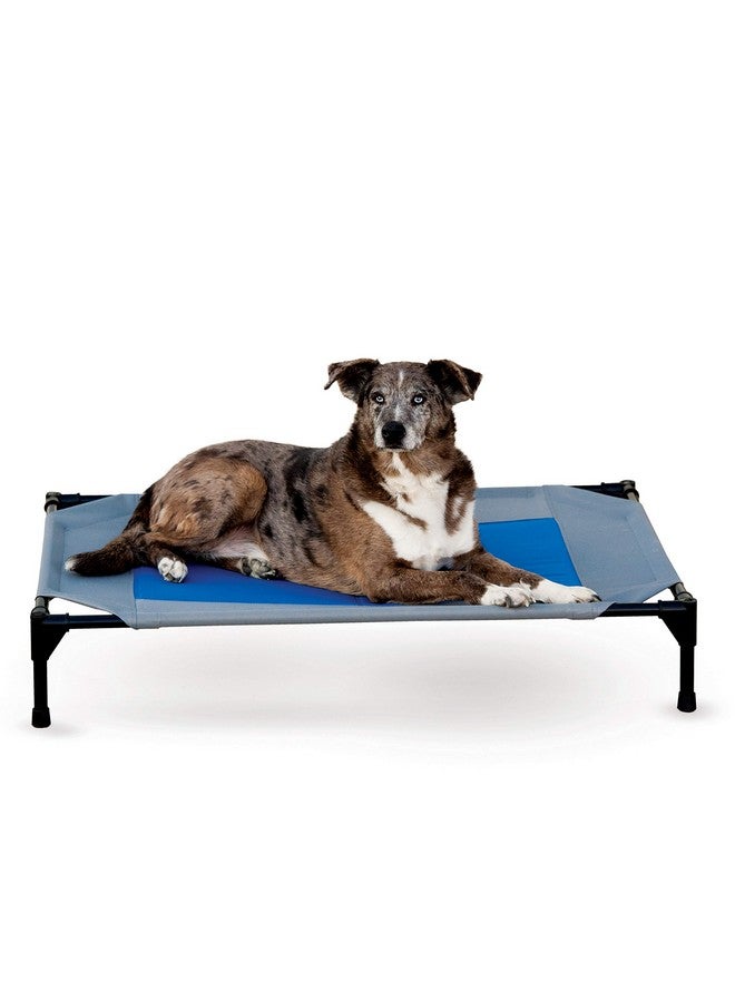 Coolin' Pet Cot, Elevated Dog Cooling Mat, Cool Dog Cot For Large Dogs, Dog Camping Gear, Outdoor Raised Dog Bed With Cooling Center  Gray/Blue, Large 30 X 42 X 7 Inches