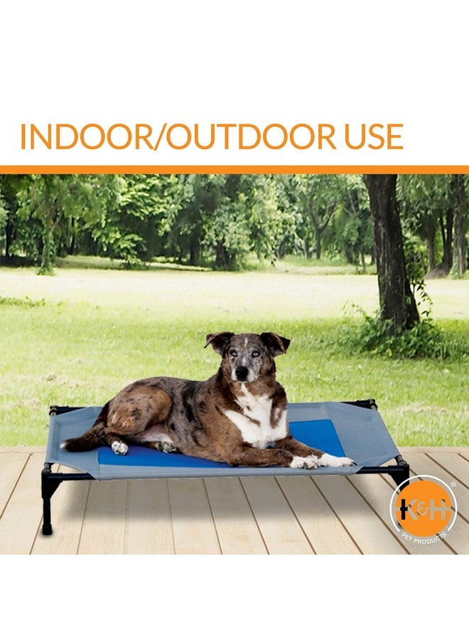 Coolin' Pet Cot, Elevated Dog Cooling Mat, Cool Dog Cot For Large Dogs, Dog Camping Gear, Outdoor Raised Dog Bed With Cooling Center  Gray/Blue, Large 30 X 42 X 7 Inches