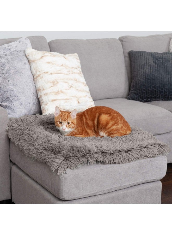 SelfWarming Cat Bed For Indoor Cats, 4BedsIn1 & Washable  Plush Long Faux Fur Convertible Cuddler  Gray, Small