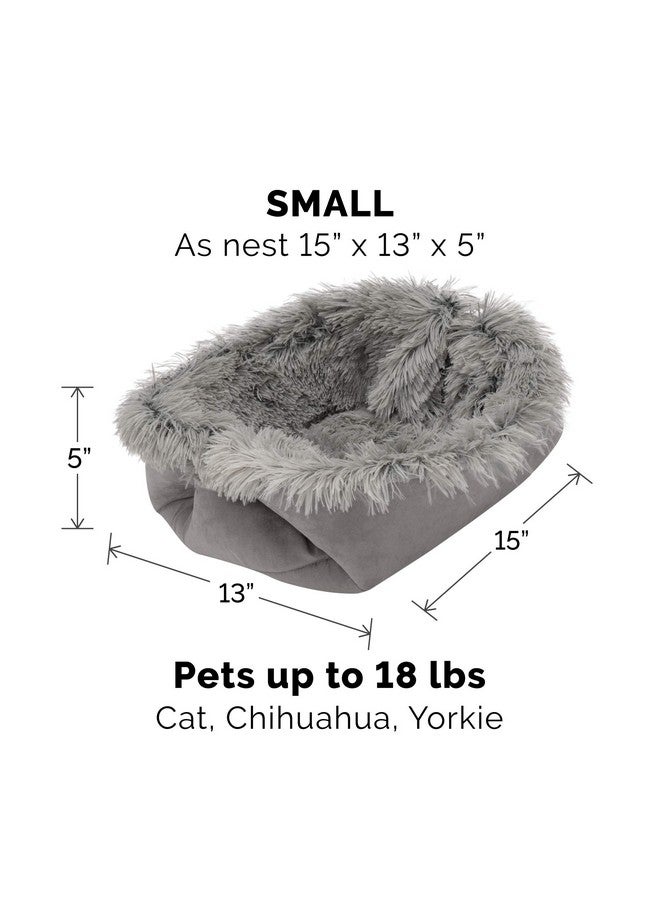 SelfWarming Cat Bed For Indoor Cats, 4BedsIn1 & Washable  Plush Long Faux Fur Convertible Cuddler  Gray, Small