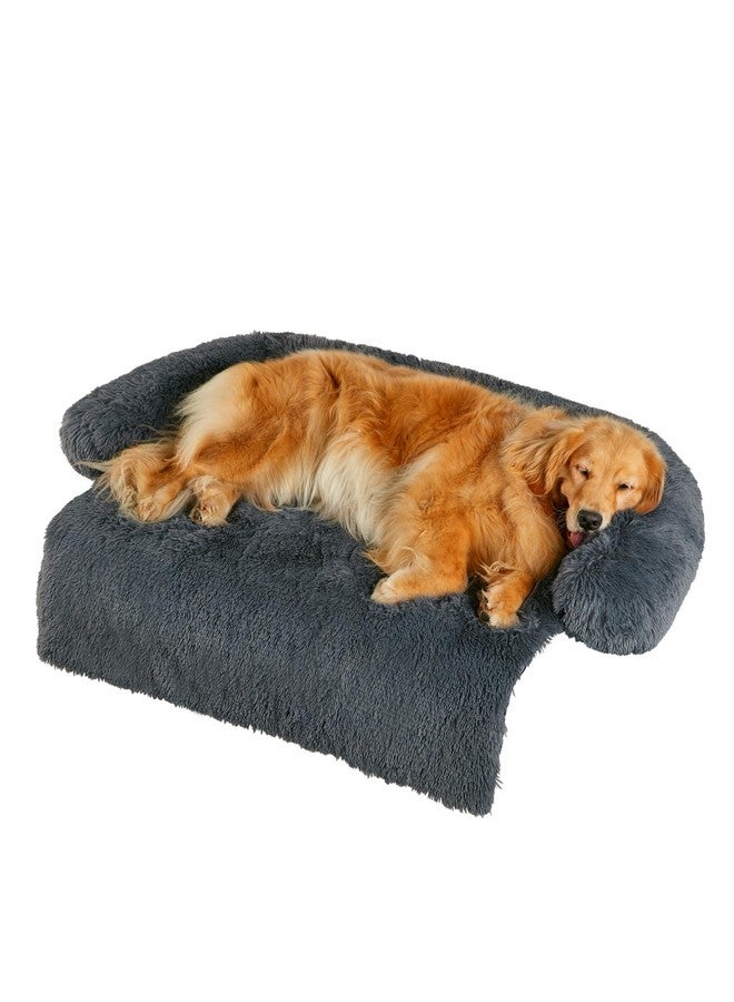 Dog Bed For Couch  Calming Dog Beds For XLarge Dogs, Fluffy Plush Bed For Pets, Anti Anxiety Dog Bed With Removable Washable Cover For Dogs And Cats, Dark Grey, 45X37X6 Inches