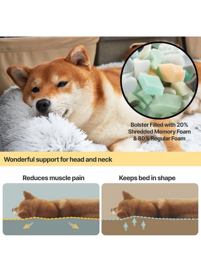 Dog Bed For Couch  Calming Dog Beds For XLarge Dogs, Fluffy Plush Bed For Pets, Anti Anxiety Dog Bed With Removable Washable Cover For Dogs And Cats, Dark Grey, 45X37X6 Inches