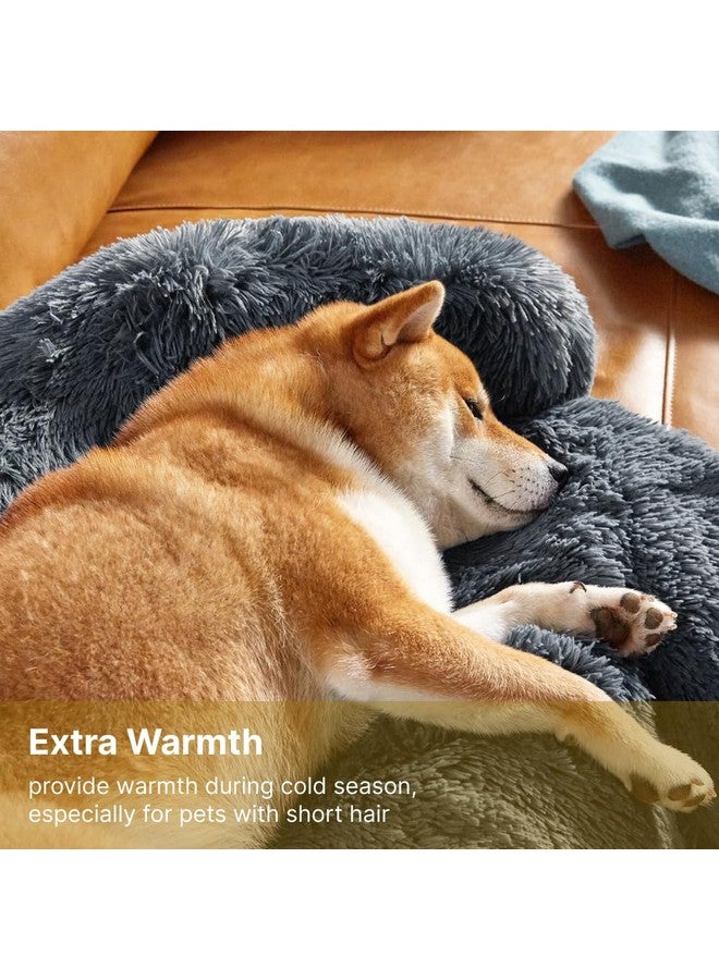 Dog Bed For Couch  Calming Dog Beds For XLarge Dogs, Fluffy Plush Bed For Pets, Anti Anxiety Dog Bed With Removable Washable Cover For Dogs And Cats, Dark Grey, 45X37X6 Inches