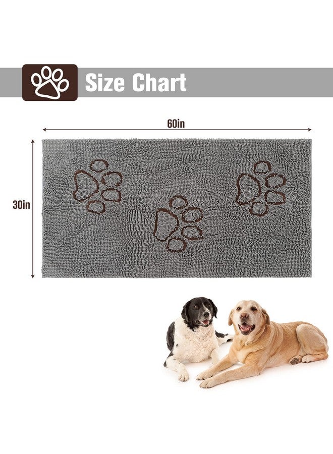 Dog Doormat For Dirty  60 X 30 Inch Super Absorbent Microfiber, Non Skid Backing, Gery Door Mat