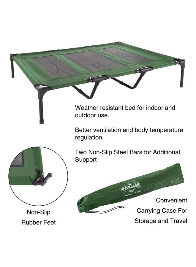 Elevated Dog Bed  48X35.5Inch Portable Pet Bed With NonSlip Feet  Indoor/Outdoor Dog Bed Or Puppy Cot For Pets Up To 110Lbs By Petmaker (Green)