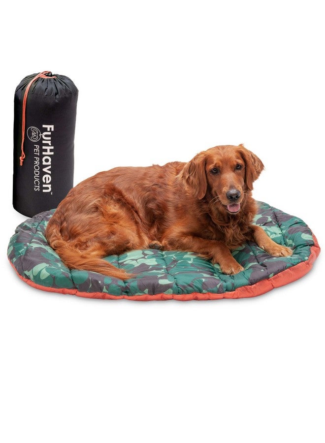 Outdoor Travel Dog Bed For Large/Medium Dogs W/ Carry Bag, Washable & Foldable, Great For Crates & Kennels  Trail Pup Travel Pillow Mat W/ Stuff Sack Bag  Paprika/CamoPaw, Large