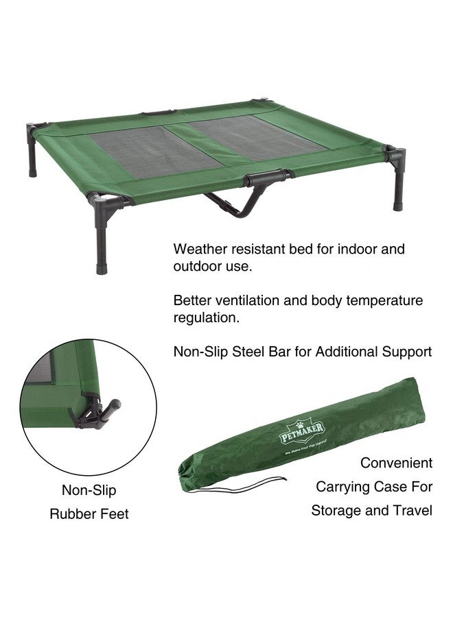 Elevated Dog Bed  36X29.75 Portable Bed For Pets With NonSlip Feet  Indoor/Outdoor Dog Cot Or Puppy Bed For Pets Up To 80Lbs By Petmaker (Green)