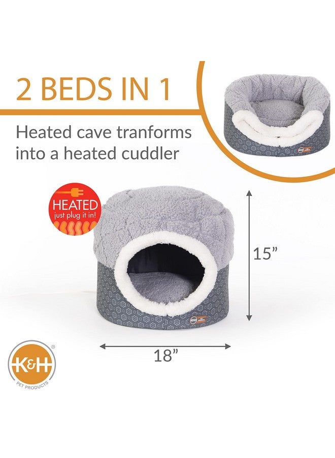 ThermoPet Nest Heated Cat Bed For Indoor Cats & Kittens, 2In1 Heated Cat Cave & Cuddler, Gray, Small 18 X 15 Inches