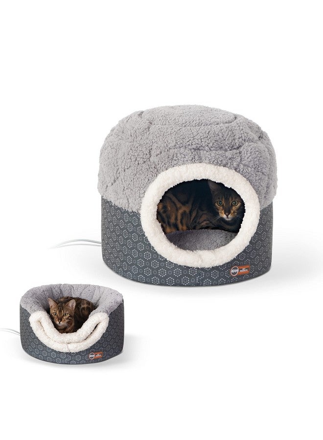 ThermoPet Nest Heated Cat Bed For Indoor Cats & Kittens, 2In1 Heated Cat Cave & Cuddler, Gray, Small 18 X 15 Inches