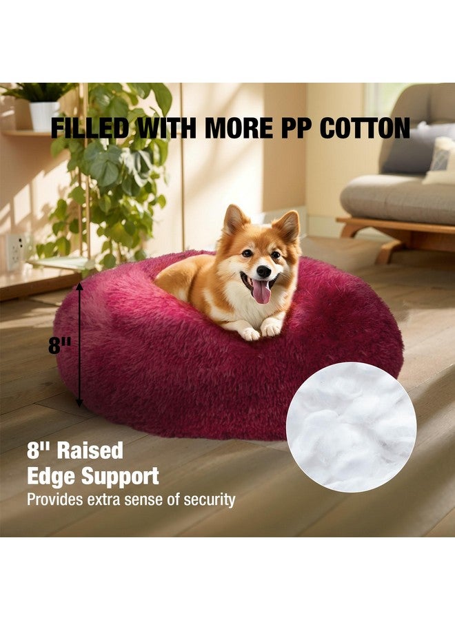 Calming Dog Bed For Medium Small Dog, Anti Anxiety Donut Medium Pet Bed, Round Fluffy Cuddler Washable Dog Bed, Indoor Dog Cat Bed With AntiSlip Bottom Fits Up To 25 Lbs Pet, 23