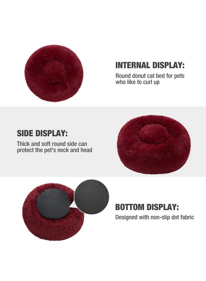 Calming Dog Bed For Medium Small Dog, Anti Anxiety Donut Medium Pet Bed, Round Fluffy Cuddler Washable Dog Bed, Indoor Dog Cat Bed With AntiSlip Bottom Fits Up To 25 Lbs Pet, 23