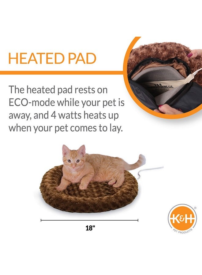 Heated ThermoKitty Fashion Splash Indoor Cat Bed, Orthopedic Foam Base Heated Bed For Dogs Or Cats With Removable Waterproof Heater, Mocha Small 18 Inches Round