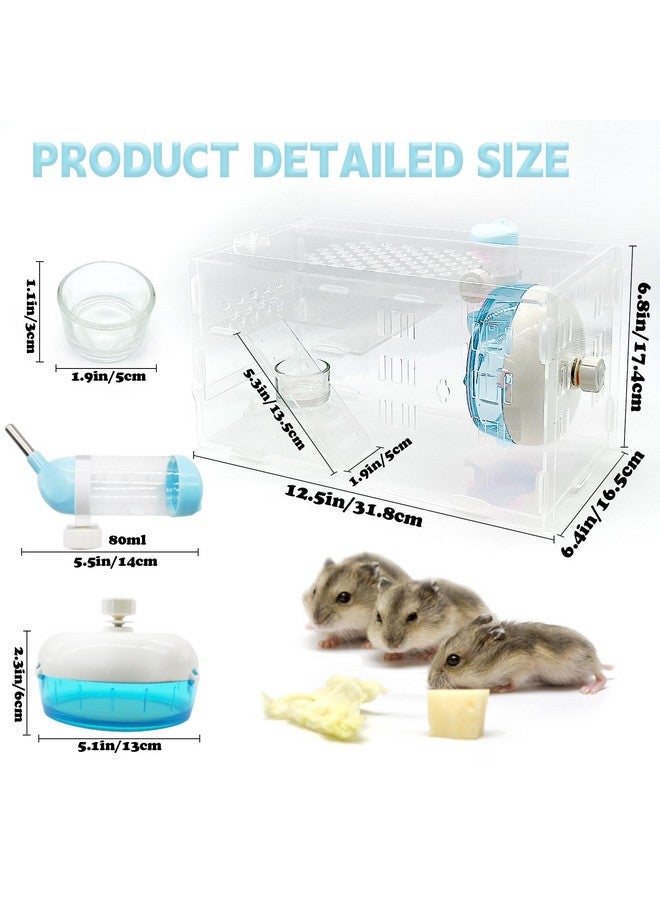 Dwarf Hamster Cage Transparent Hamsters Cages And Habitats Gerbils Acrylic Cage Cute Mini Pet Habitat With Accessories Exercise Wheel Water Bottle Food Bowl For Small Animal Blue