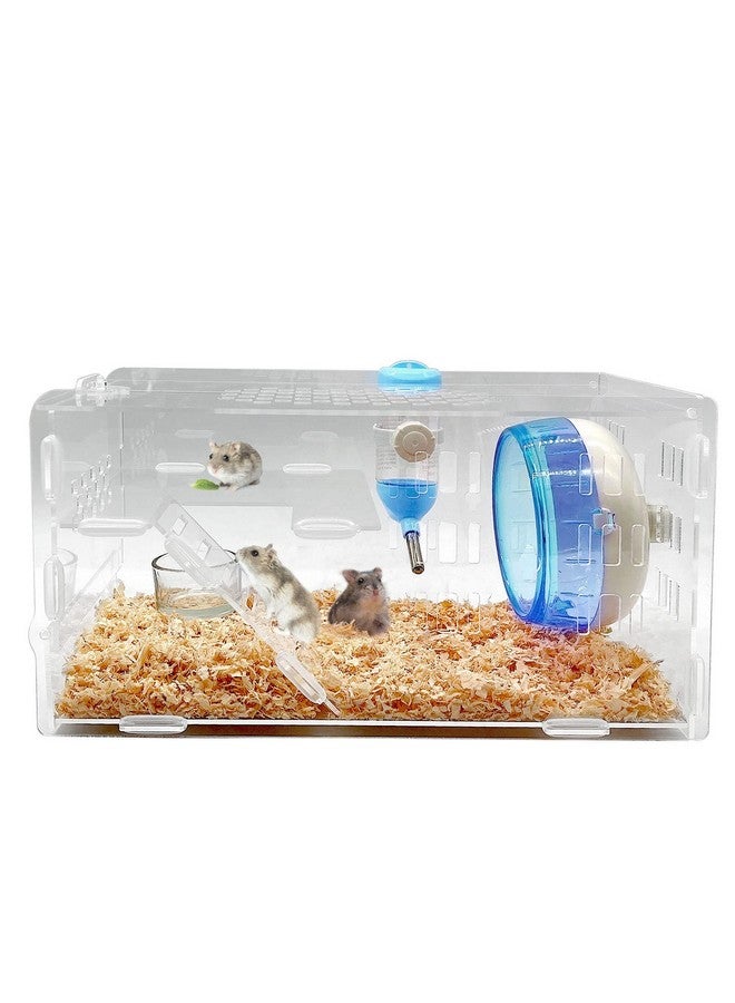 Dwarf Hamster Cage Transparent Hamsters Cages And Habitats Gerbils Acrylic Cage Cute Mini Pet Habitat With Accessories Exercise Wheel Water Bottle Food Bowl For Small Animal Blue