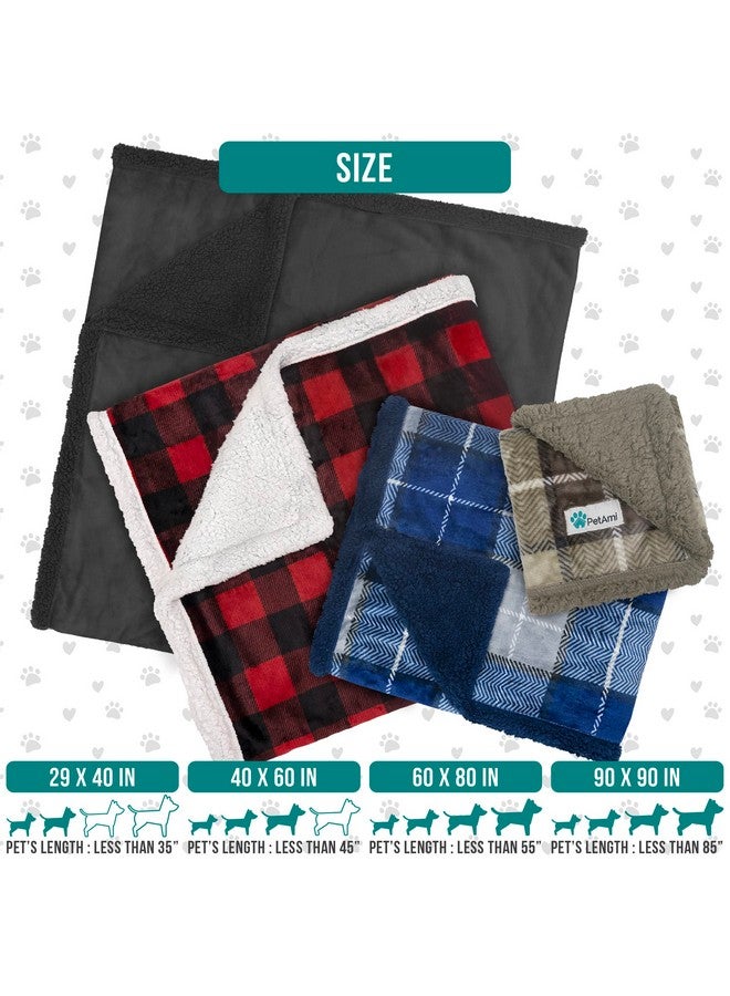 Dog Blanket For Medium Large Dogs, Pet Bed Blanket Cat Puppy Kitten, Fleece Furniture Couch Cover Protector Sofa Car, Soft Sherpa Dog Throw Plush Reversible Washable, 40X60 Plaid Navy Blue